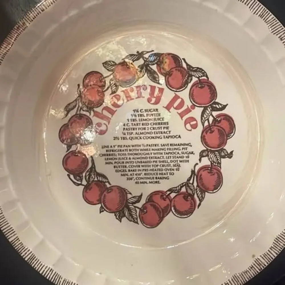 Vintage 80s Cherry Pie Plate with Recipe Country Harvest